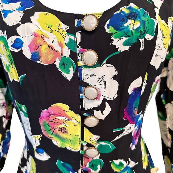 Vtg NWT 80s 90s Watercolor Rose Mini Dress Size 3/4 Small by La Belle Rayon - Picture 2 of 8